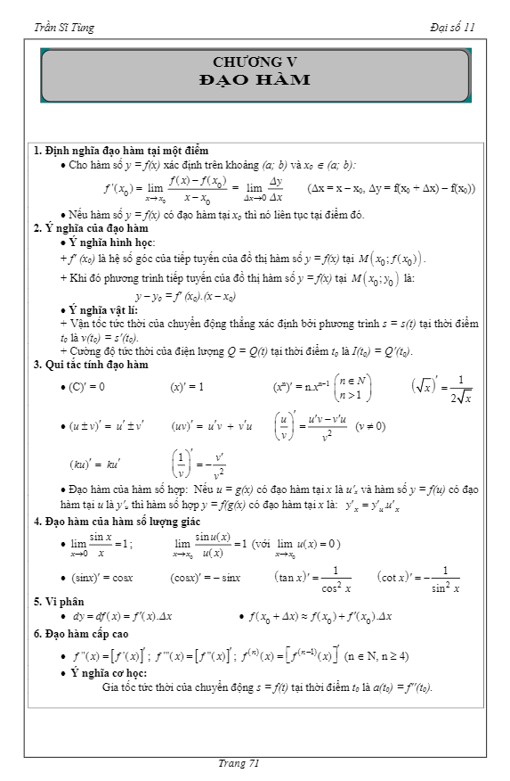 Bài tập đạo hàm – Trần Sĩ Tùng