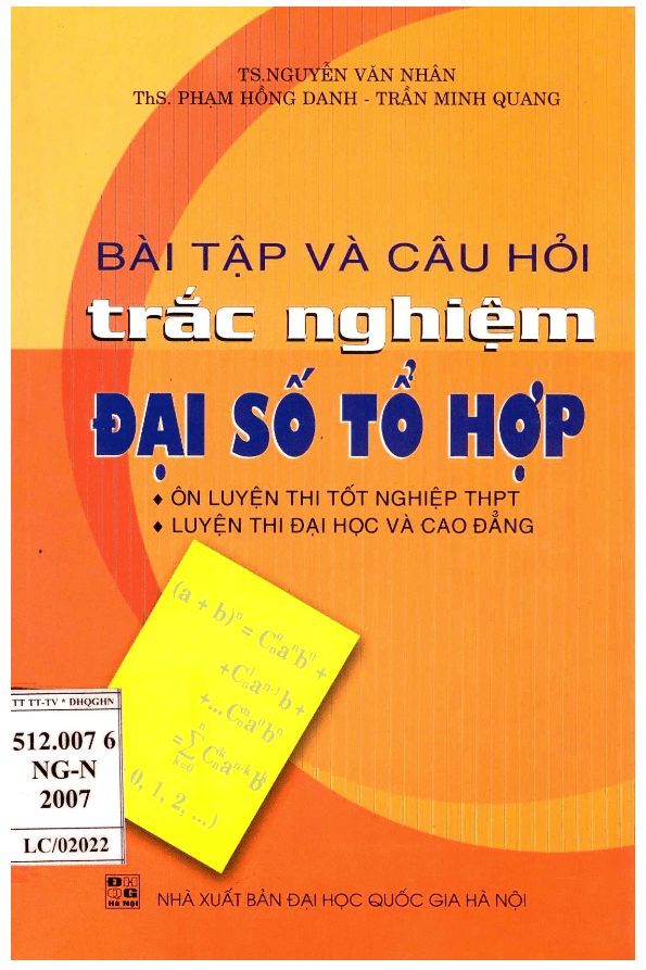 Bài tập và câu hỏi trắc nghiệm đại số tổ hợp – Văn Nhân, Hồng Danh, Minh Quang