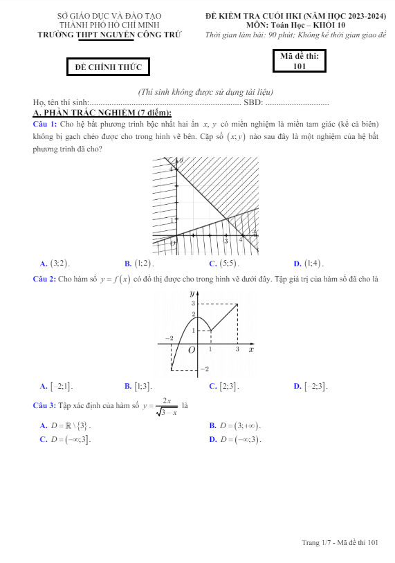 Đề cuối HK1 Toán 10 năm 2023 – 2024 trường THPT Nguyễn Công Trứ – TP HCM