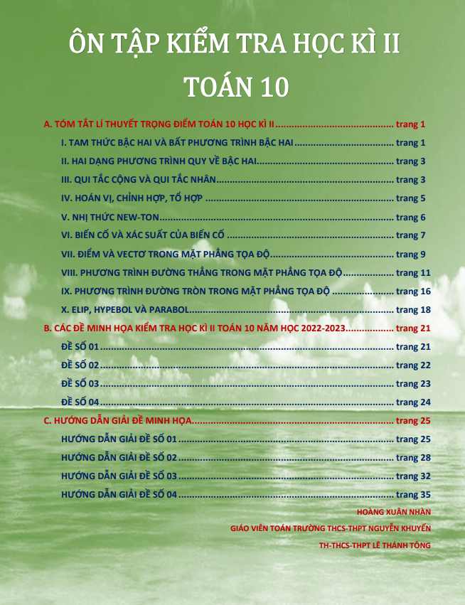 Đề cương ôn tập kiểm tra học kì 2 Toán 10 Chân Trời Sáng Tạo