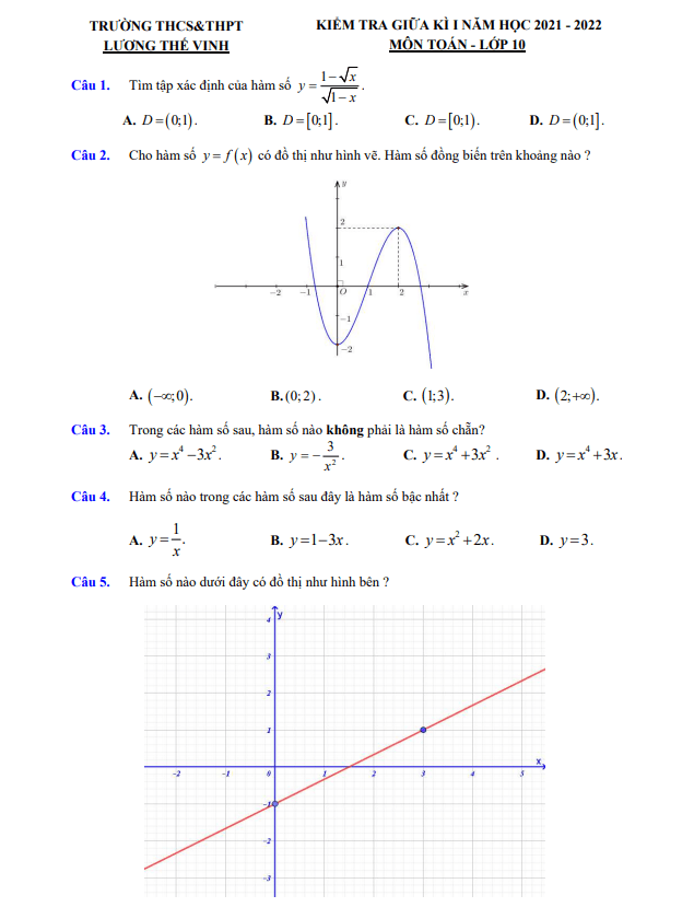 Đề kiểm tra giữa kì 1 Toán 10 năm 2021 – 2022 trường Lương Thế Vinh – Hà Nội