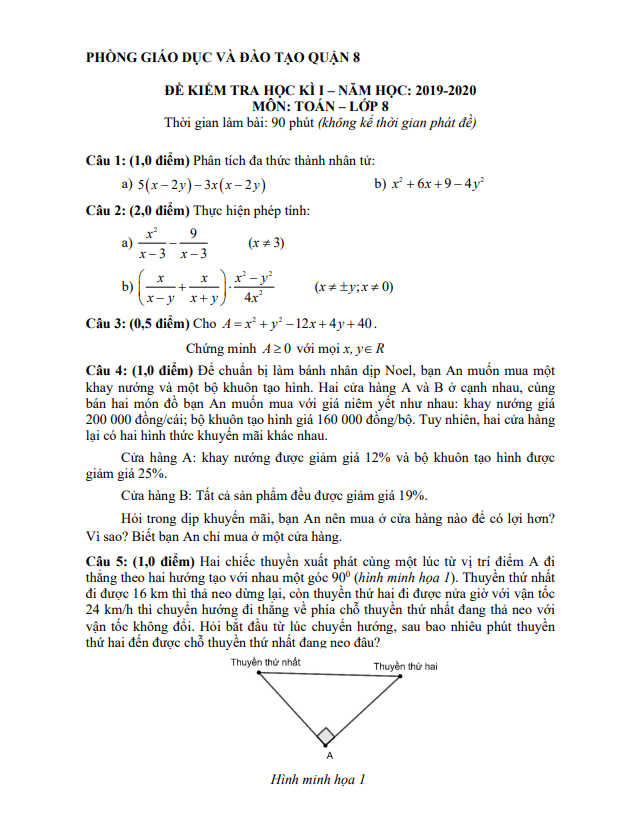 Đề thi học kỳ 1 Toán 8 năm 2019 – 2020 phòng GD&ĐT Quận 8 – TP HCM