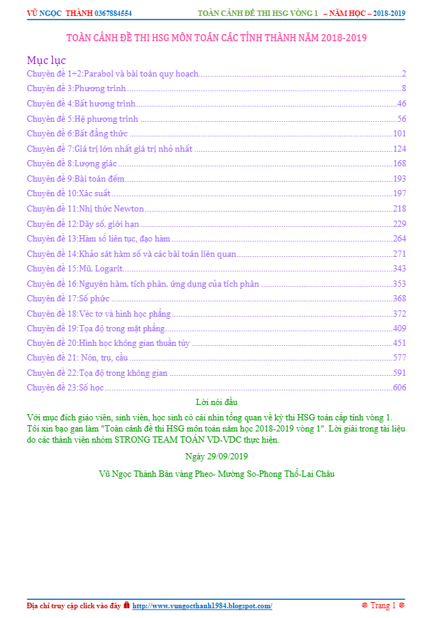 Toàn cảnh đề thi HSG môn Toán các tỉnh thành năm học 2018 – 2019