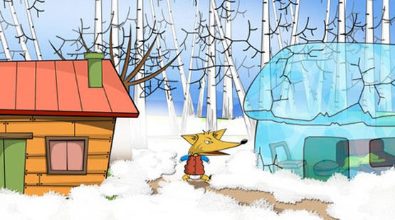 Nhà của Cáo bằng băng, nhà của Thỏ bằng gỗ. Mùa xuân đến, nhà Cáo tan ra thành nước, còn nhà Thỏ vẫn nguyên vẹn.